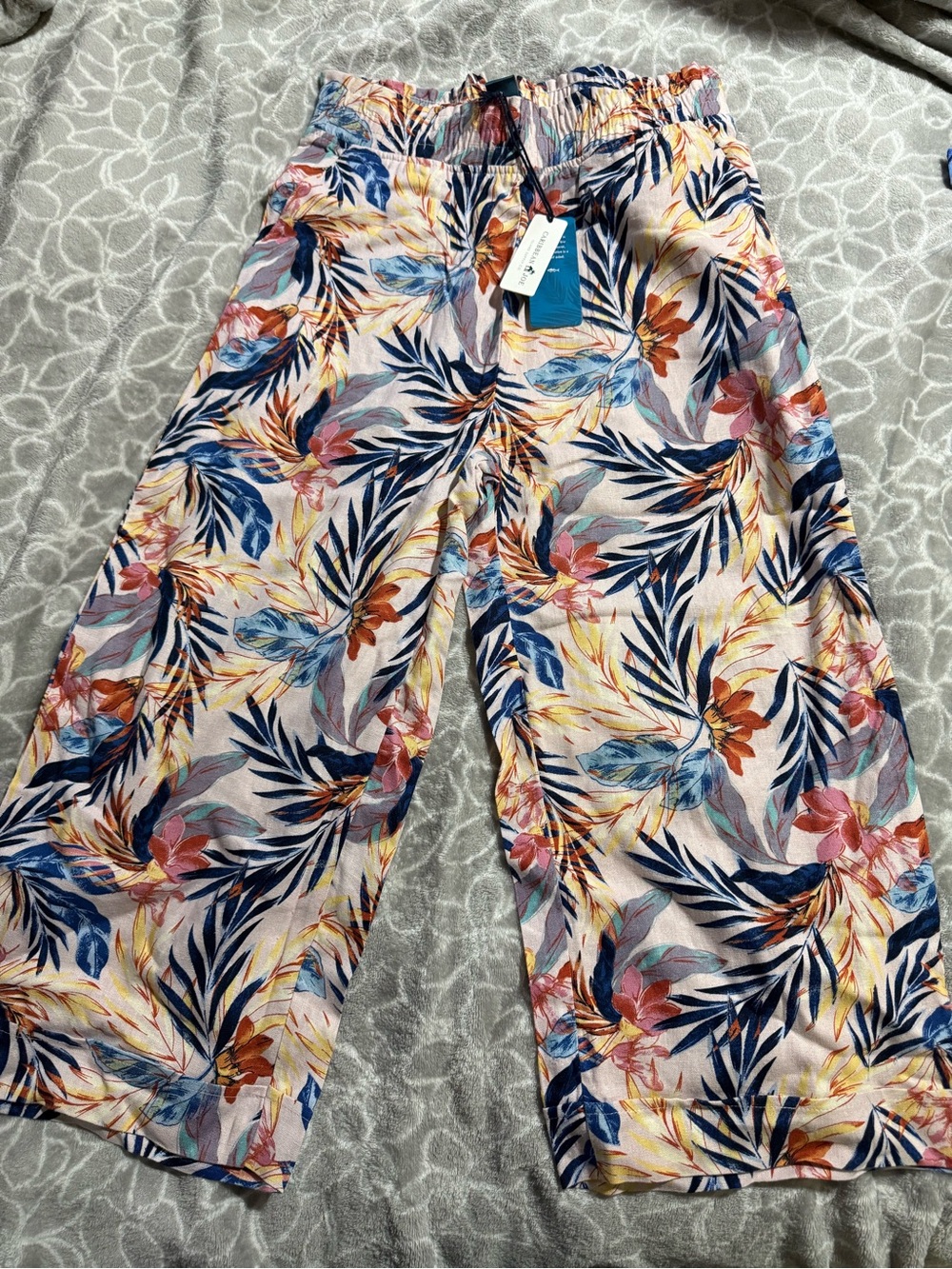 Caribbean Joe Women Floral Linen Blend Pants Size S